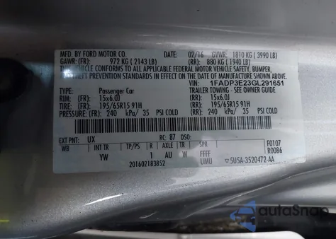 2016 Ford Focus S из США, поврежденный, VIN 1FADP3E23GL291651